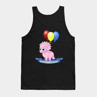 Birthday Girl Cute Pink Triceratops Dinosaur Tank Top